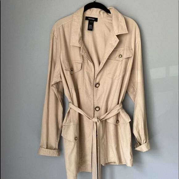 Karen Kane lightweight classic Safari style front pocket trenchcoat unlined - Picture 1 of 6